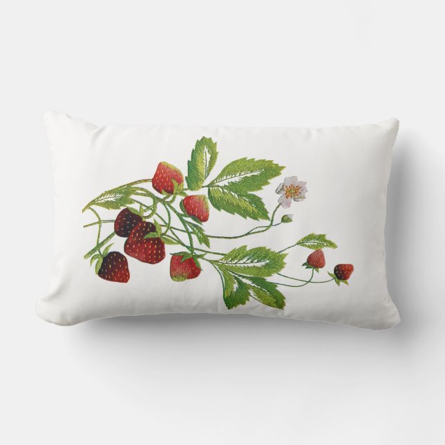 Faux Embroidery - Strawberries Lumbar Pillow (Front)