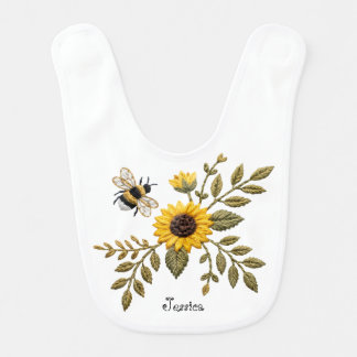 Faux Embroidery Sunflower and Honeybee Baby Bib