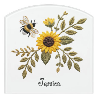 Faux Embroidery Sunflower and Honeybee Door Sign