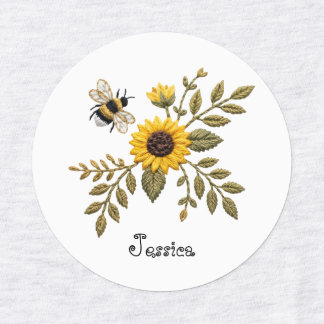 Faux Embroidery Sunflower and Honeybee Kids' Labels