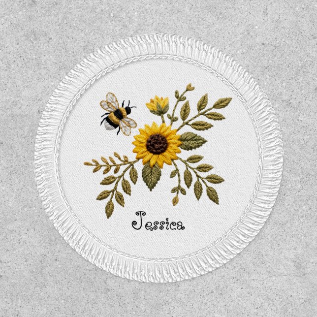 Faux Embroidery Sunflower and Honeybee Patch (Front)