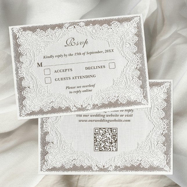 Faux Embroidery Timeless Lace QR Code Wedding RSVP (Creator Uploaded)