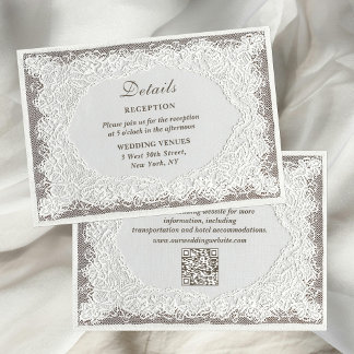 Faux Embroidery Timeless Lace Wedding Details Enclosure Card