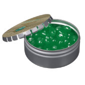 Faux Emerald Gemstone Metallic Shiny Gold Damask Candy Tin (Opened)