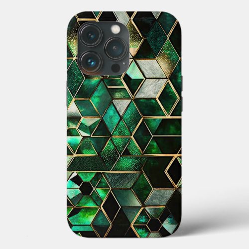  Faux Emerald Green and Gold Geometric  iPhone 13 Pro Case