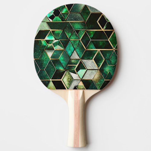  Faux Emerald Green and Gold Geometric  Ping Pong Paddle