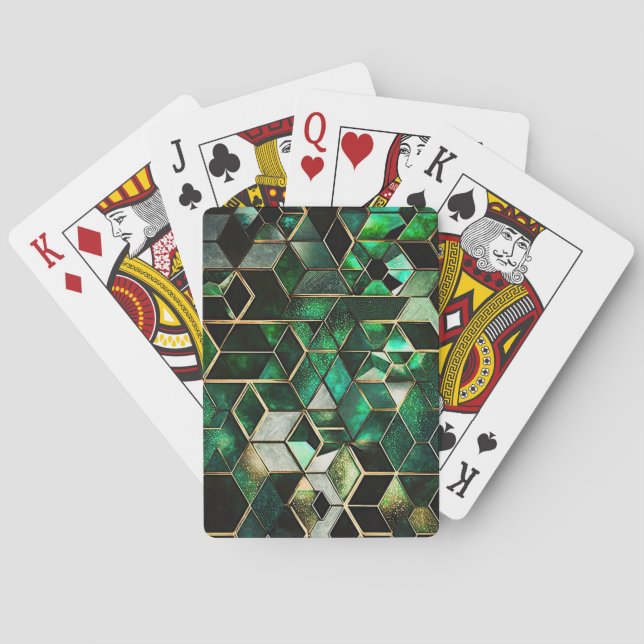  Faux Emerald, Green and Gold, Geometric  Poker Cards (Back)