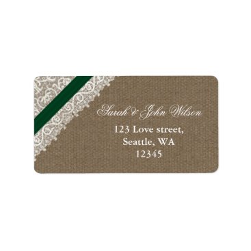 FAUX emerald green burlap ,return address label