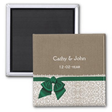 FAUX emerald green burlap wedding save the date Magnet