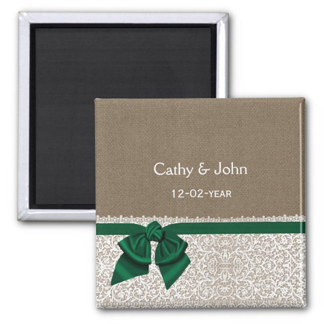 FAUX emerald green burlap wedding save the date Magnet (Front)