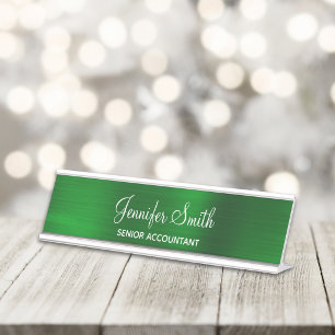 Faux Emerald Green Foil Desk Name Plate