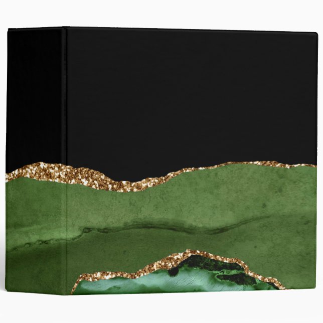 Faux Emerald Green Marbled Agate Contemporary 3 Ring Binder (Front/Spine)