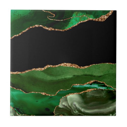 Faux Emerald Green Marbled Agate Contemporary Ceramic Tile