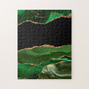 Faux Emerald Green Marbled Agate Contemporary Jigsaw Puzzle