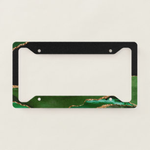 Faux Emerald Green Marbled Agate Contemporary License Plate Frame