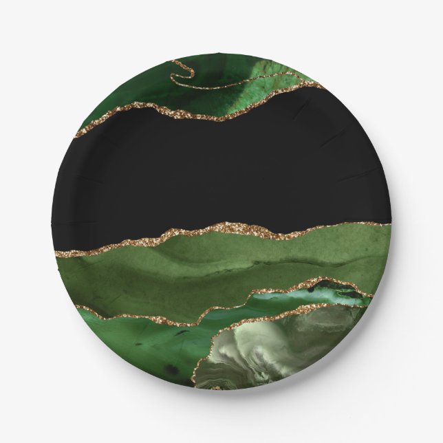 Faux Emerald Green Marbled Agate Contemporary Paper Plates (Front)