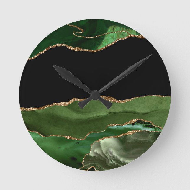 Faux Emerald Green Marbled Agate Contemporary Round Clock (Front)