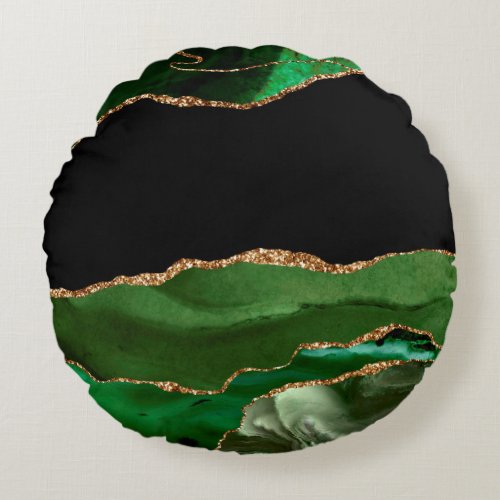 Faux Emerald Green Marbled Agate Contemporary Round Pillow