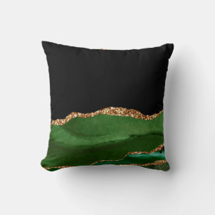 Faux Emerald Green Marbled Agate Contemporary Throw Pillow