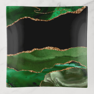 Faux Emerald Green Marbled Agate Contemporary Trinket Tray
