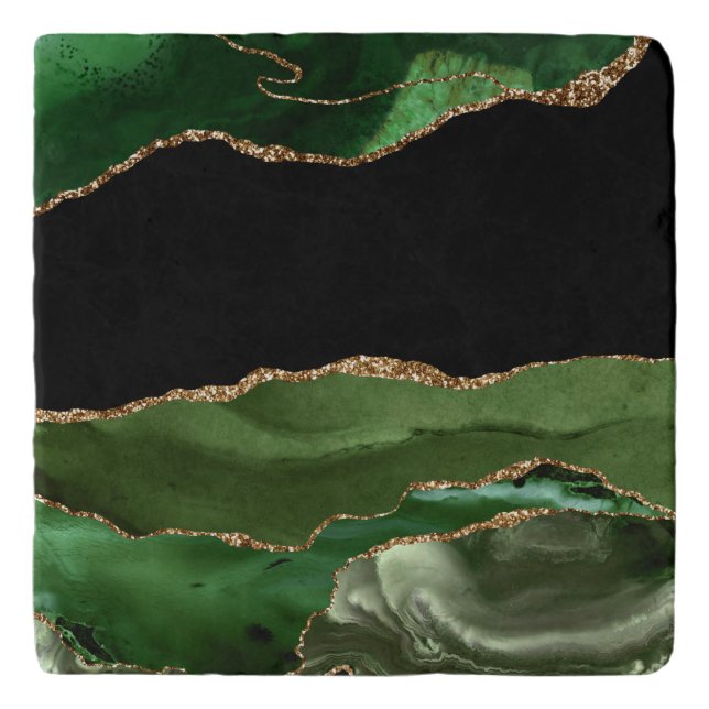 Faux Emerald Green Marbled Agate Contemporary Trivet (Front)