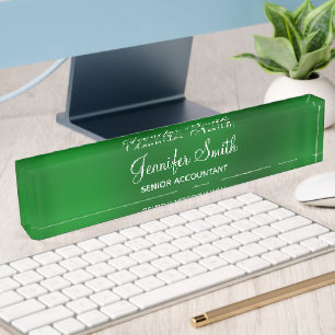 Faux Emerald Green Ombre Blur with Job Title Desk Name Plate