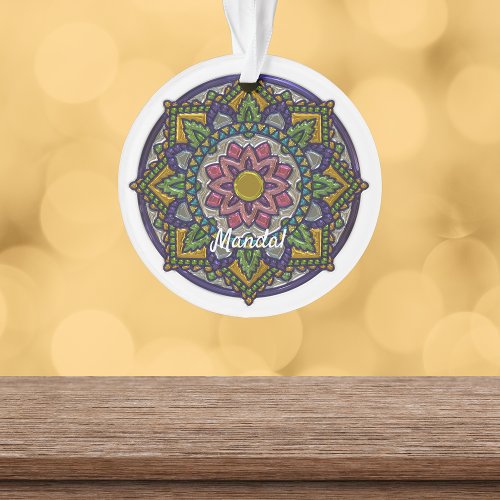 Faux Enamel Mandala Monogrammed Ornament