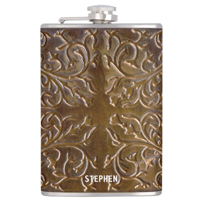 Faux Engraved Copper Design Flask (Front)