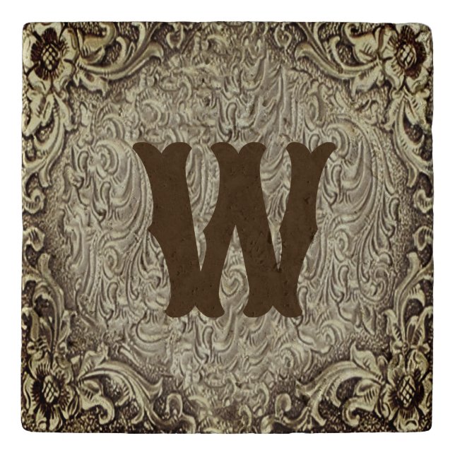 Faux Engraved Silver With Initial Trivet (Front)