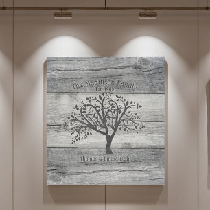 Faux Engraved Wood Genealogy Family Tree Canvas Print