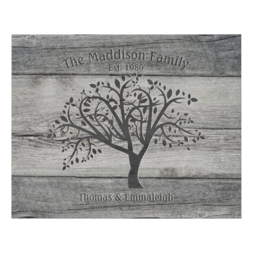 Faux Engraved Wood Genealogy Family Tree  Faux Canvas Print