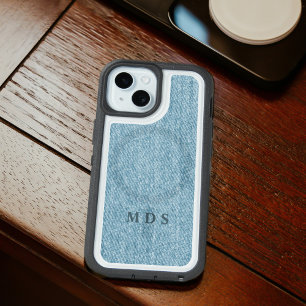 Faux Faded Denim Modern Monogram iPhone 15 Case