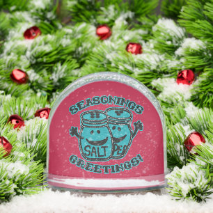 Faux Felt Style Salt & Pepper Seasonings Greetings Snow Globe