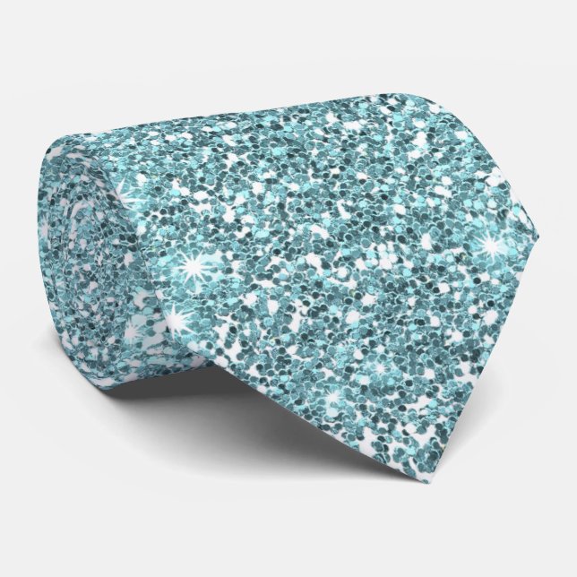 Faux Festive Elegant Blue Glitter Sparkles Neck Tie (Rolled)