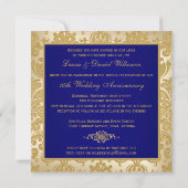 FAUX FLAPS Blue, Gold Damask Anniversary Invite (Back)