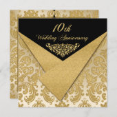 FAUX Flaps Damask 10th Anniversary Invitation (Front/Back)
