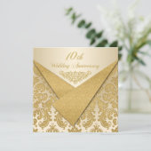 FAUX Flaps Damask 10th Anniversary Invitation (Standing Front)