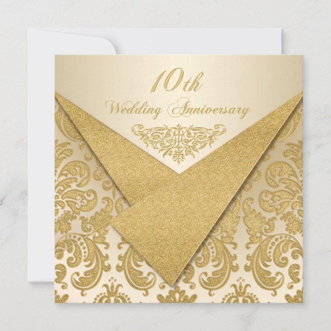 FAUX Flaps Damask 10th Anniversary Invitation (Front)