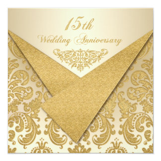 FAUX Flaps Damask 15th Anniversary Invitation