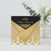 FAUX Flaps Damask 15th Anniversary Invitation (Standing Front)