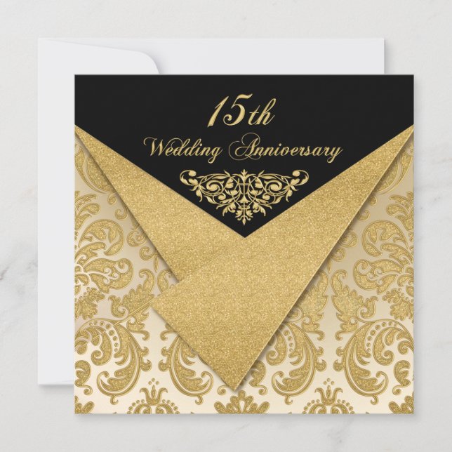 FAUX Flaps Damask 15th Anniversary Invitation (Front)