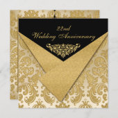 FAUX Flaps Damask 22nd Anniversary Invitation (Front/Back)