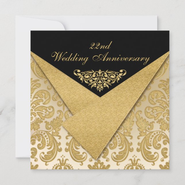 FAUX Flaps Damask 22nd Anniversary Invitation (Front)
