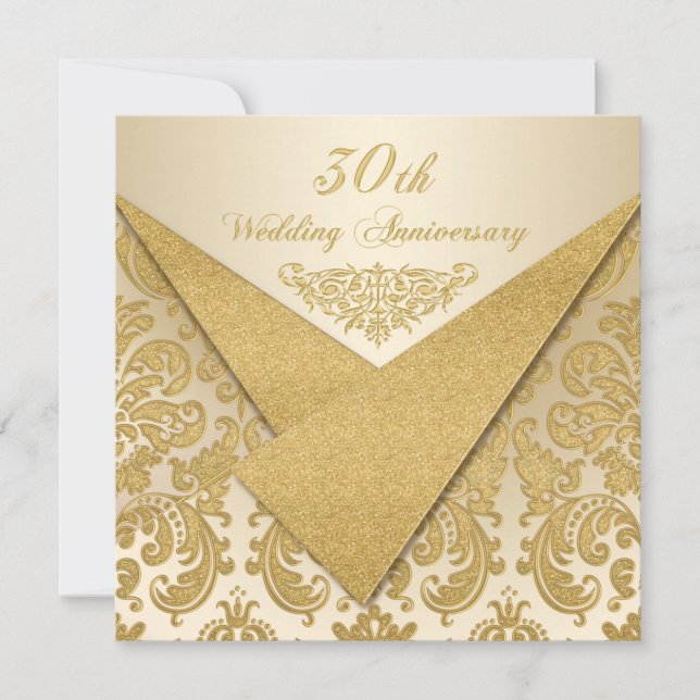 FAUX Flaps Damask 30th Anniversary Invitation (Front)