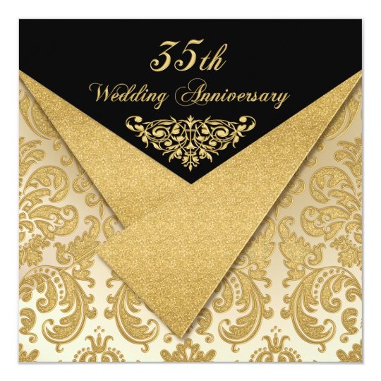 FAUX Flaps Damask 35th Anniversary Invitation | Zazzle.com