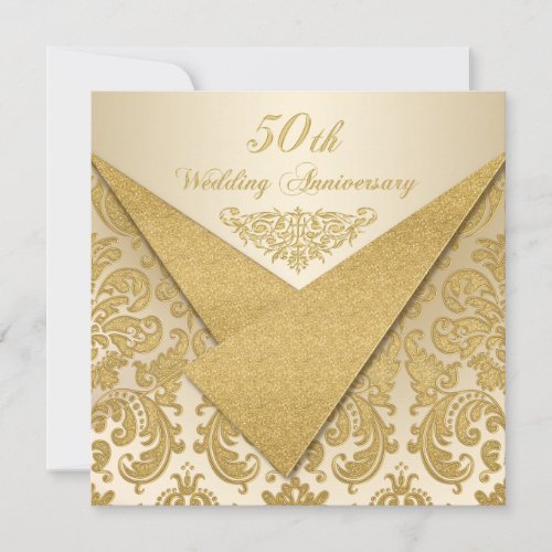 FAUX Flaps Damask 50th Anniversary Invitation