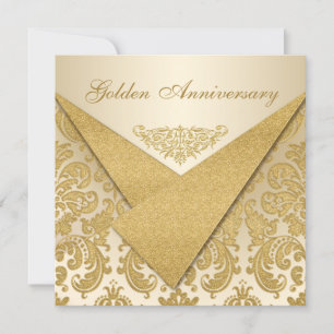 FAUX Flaps Damask 50th Anniversary Invitation