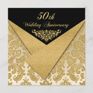 FAUX Flaps Damask 50th Anniversary Invitation 2