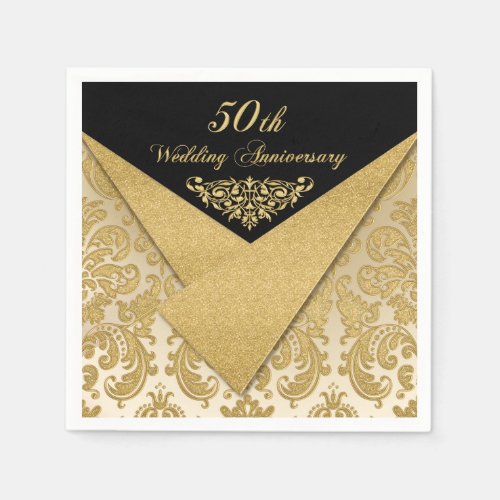 FAUX Flaps Damask 50th Wedding Anniversary Napkins