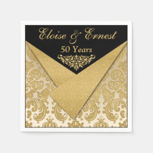 FAUX Flaps Damask 50th Wedding Anniversary Napkins